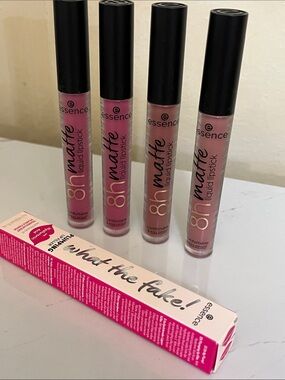Essence 8H matte liquid lipstick lot pink blush hazelnut nude and lip filler